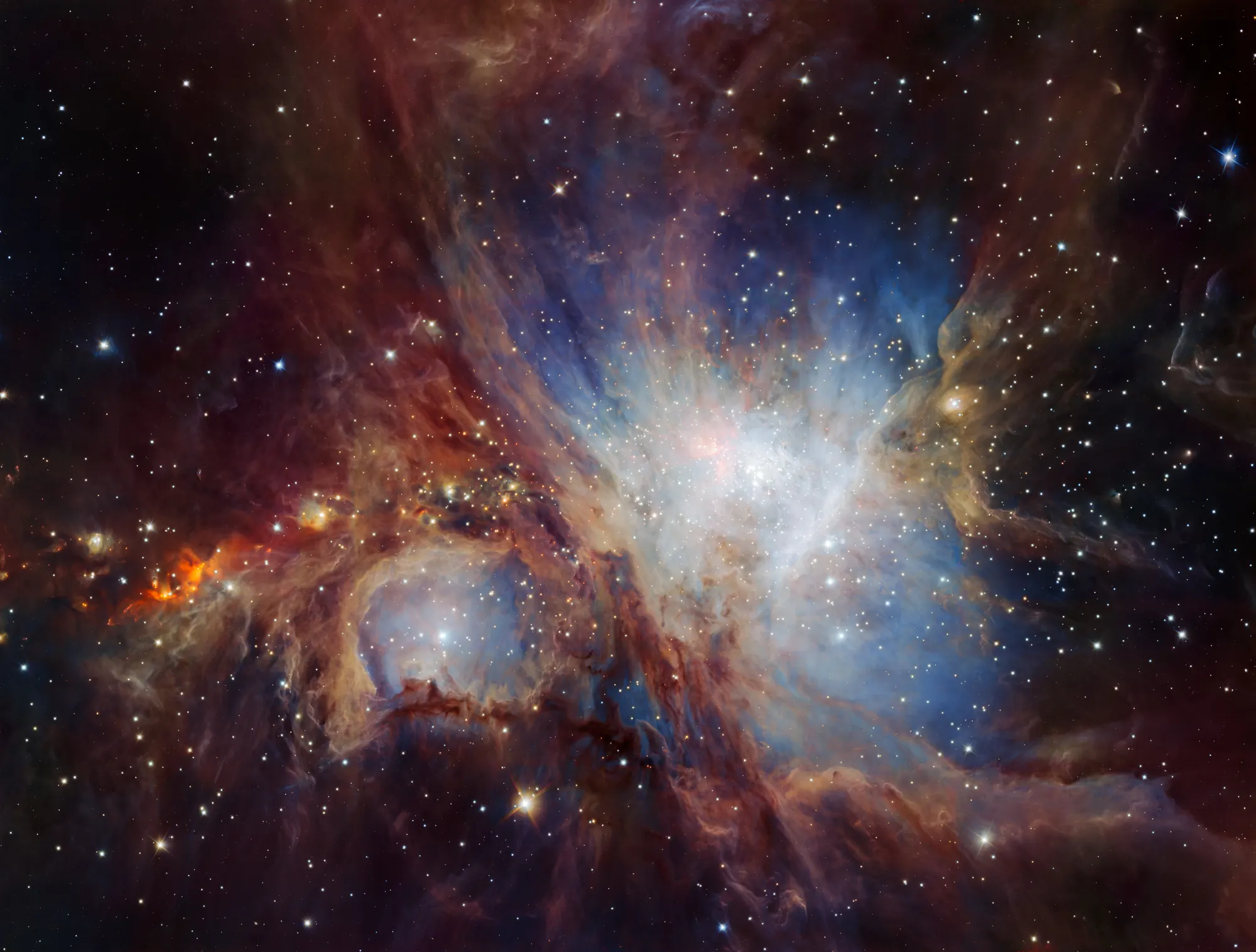 The Orion Nebula observed in near-infrared light with HAWK-I on ESO's Very Large Telescope.