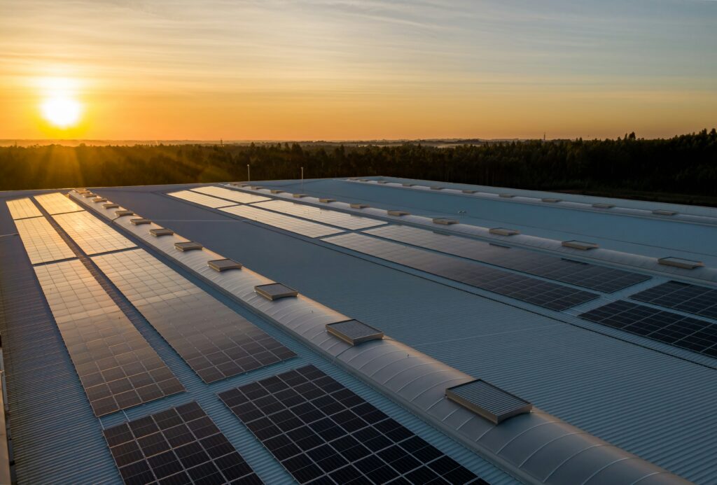 Solar energy infrastructure at sunset